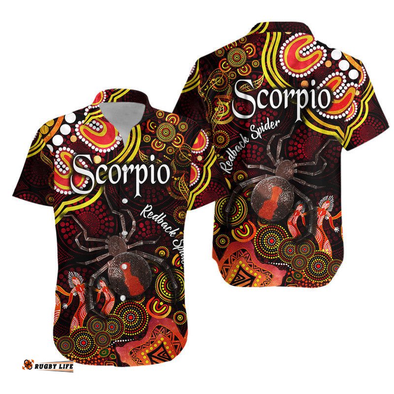 Australian Astrology Hawaiian Shirt Scorpio Redback Spider Zodiac Aboriginal Vibes Red