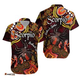 Australian Astrology Hawaiian Shirt Scorpio Redback Spider Zodiac Aboriginal Vibes Red