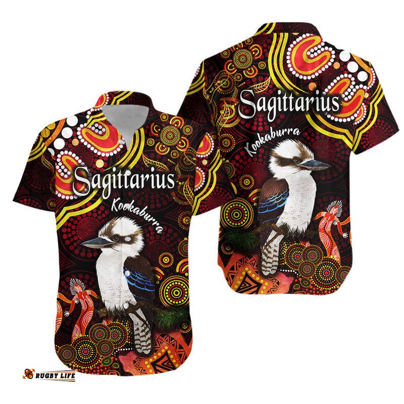 Australian Astrology Hawaiian Shirt Sagittarius Kookaburra Zodiac Aboriginal Vibes Red