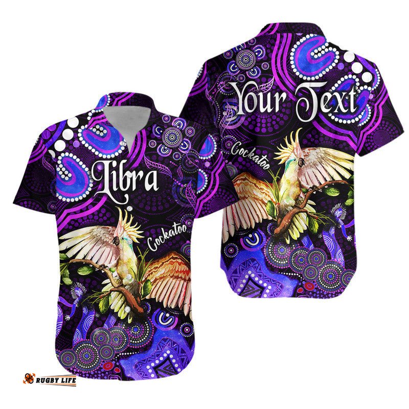 Custom Personalised Australian Astrology Hawaiian Shirt Libra Cockatoo Glider Zodiac Aboriginal Vibes Purple