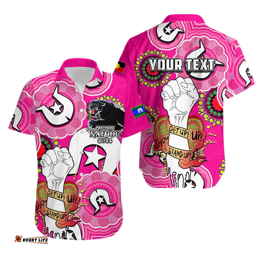 Custom Personalised Panthers Rugby NAIDOC Week Hawaiian Shirt Let's Fight Together Pink Style
