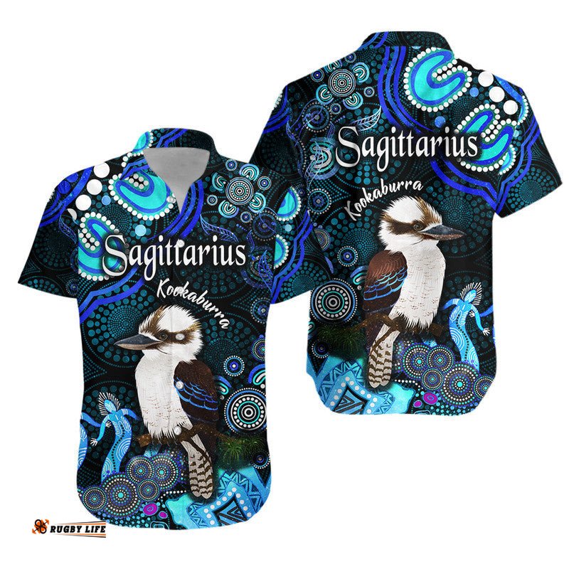 Australian Astrology Hawaiian Shirt Sagittarius Kookaburra Zodiac Aboriginal Vibes Blue