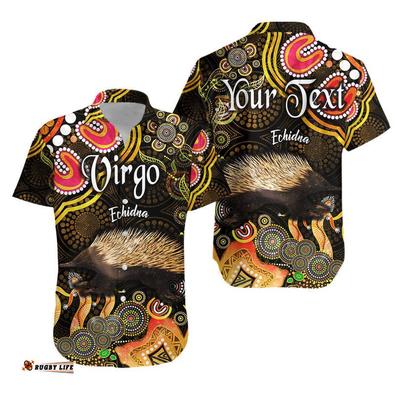 Custom Personalised Australian Astrology Hawaiian Shirt Virgo Echidna Zodiac Aboriginal Vibes Gold