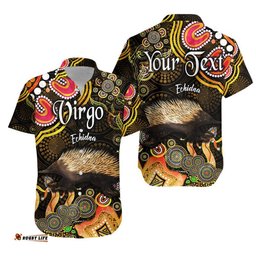 Custom Personalised Australian Astrology Hawaiian Shirt Virgo Echidna Zodiac Aboriginal Vibes Gold