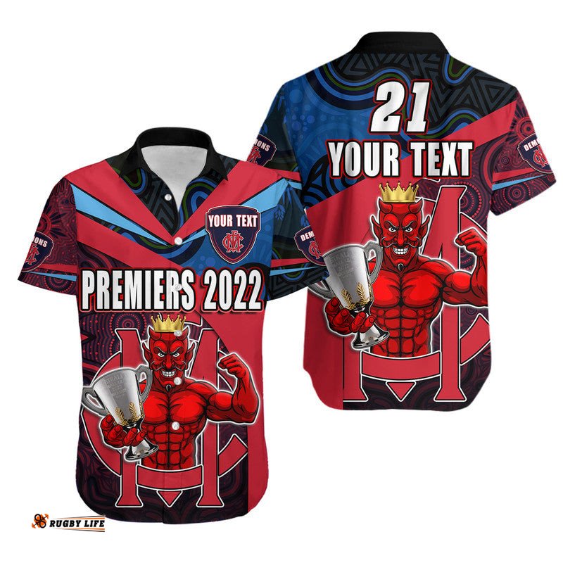 Custom Personalised Melbourne Football Premiers Hawaiian Shirt Demons Indigenous Style