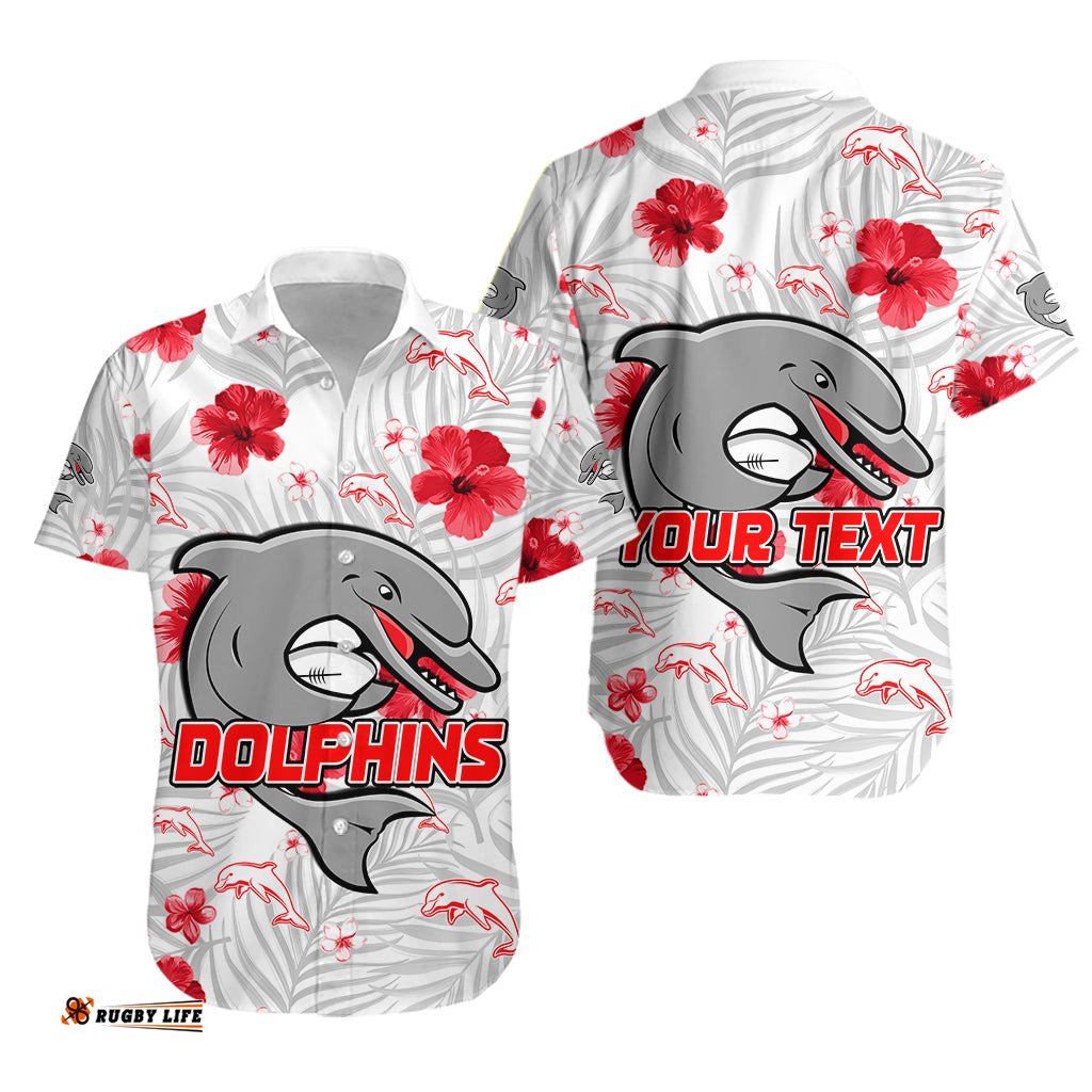 Custom Personalised Dolphins Rugby Hawaiian Shirt Redcliffe Tropical Flowers Impressive Ver.01