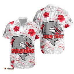 Custom Personalised Dolphins Rugby Hawaiian Shirt Redcliffe Tropical Flowers Impressive Ver.01