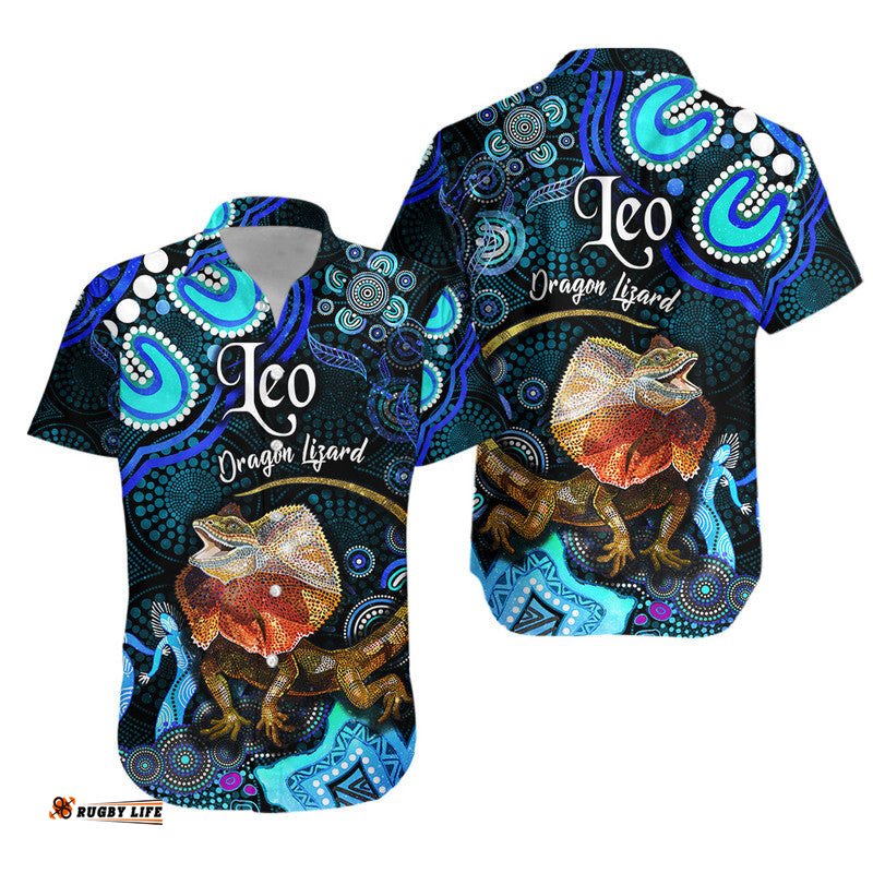 Australian Astrology Hawaiian Shirt Leo Dragon Lizard Zodiac Aboriginal Vibes Blue