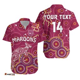 Custom Text And Number Maroons Rugby Hawaiian Shirt Kangaroo Indigenous Pattern Unique Version