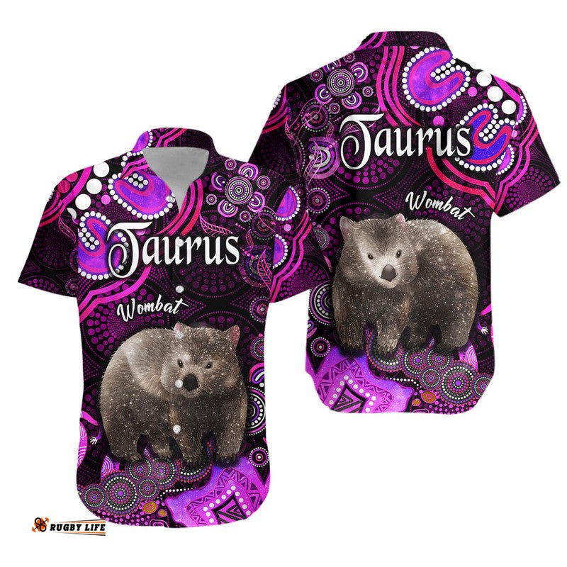 Australian Astrology Hawaiian Shirt Taurus Wombat Zodiac Aboriginal Vibes Pink