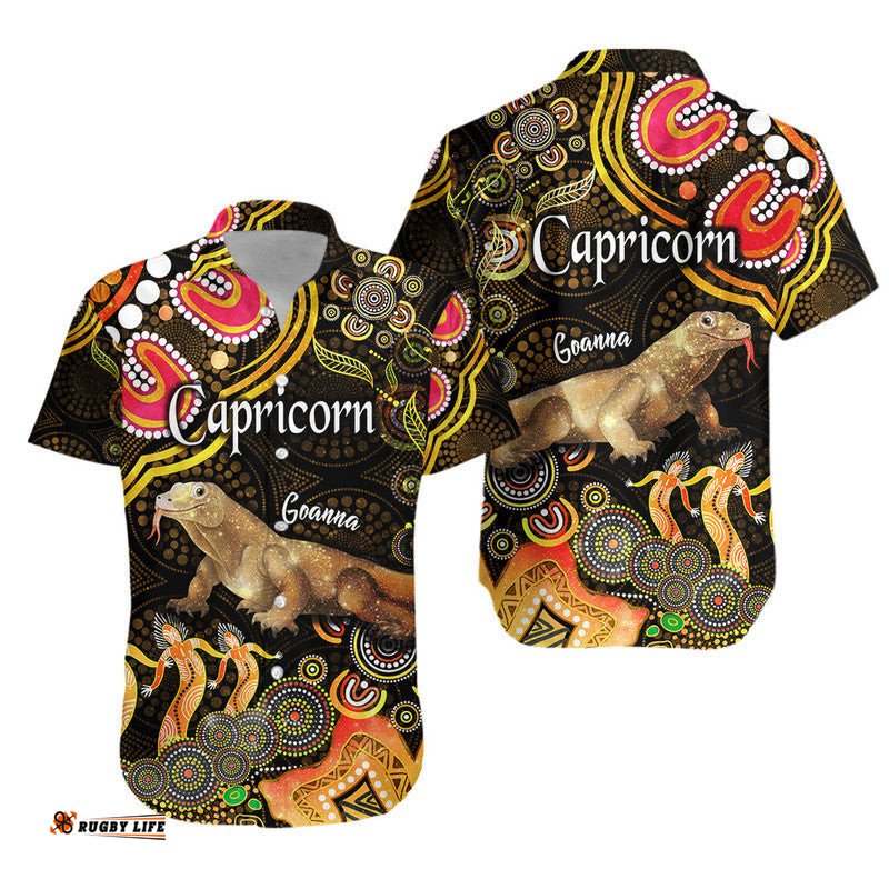 Australian Astrology Hawaiian Shirt Capricorn Goanna Zodiac Aboriginal Vibes Gold
