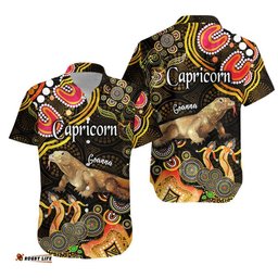 Australian Astrology Hawaiian Shirt Capricorn Goanna Zodiac Aboriginal Vibes Gold