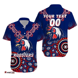 Custom Personalised Roosters Rugby Aboriginal Art Hawaiian Shirt