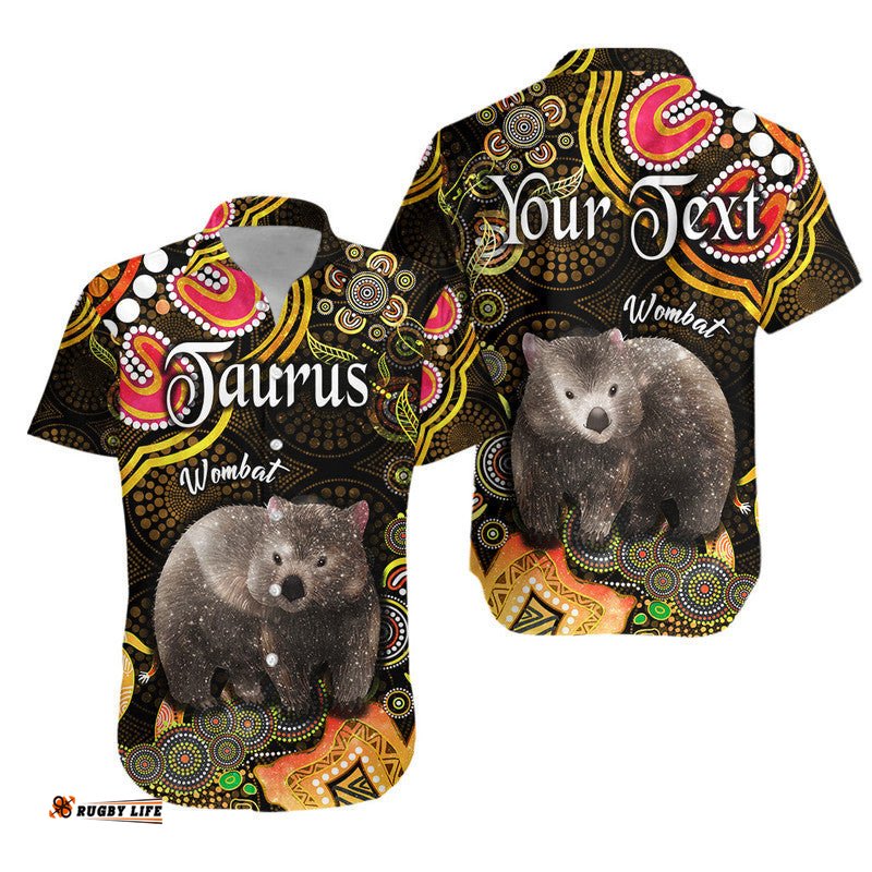 Custom Personalised Australian Astrology Hawaiian Shirt Taurus Wombat Zodiac Aboriginal Vibes Gold