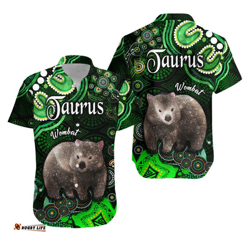 Australian Astrology Hawaiian Shirt Taurus Wombat Zodiac Aboriginal Vibes Green