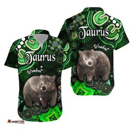 Australian Astrology Hawaiian Shirt Taurus Wombat Zodiac Aboriginal Vibes Green
