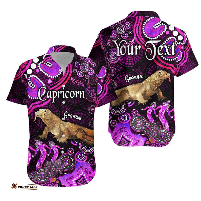 Custom Personalised Australian Astrology Hawaiian Shirt Capricorn Goanna Zodiac Aboriginal Vibes Pink
