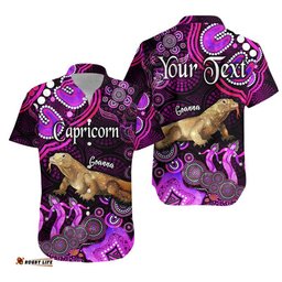 Custom Personalised Australian Astrology Hawaiian Shirt Capricorn Goanna Zodiac Aboriginal Vibes Pink