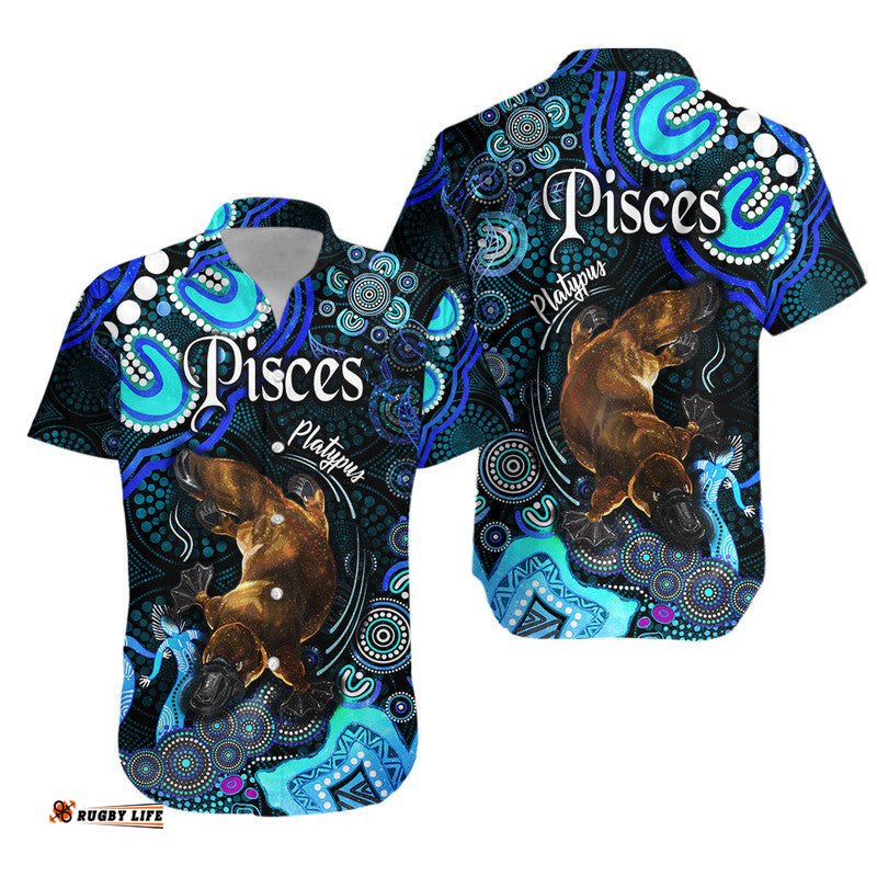Australian Astrology Hawaiian Shirt Pisces Platypus Zodiac Aboriginal Vibes Blue