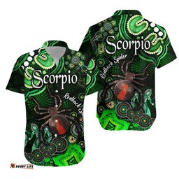 Australian Astrology Hawaiian Shirt Scorpio Redback Spider Zodiac Aboriginal Vibes Green
