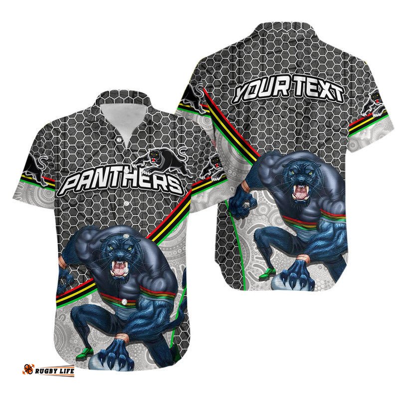 Custom Personalised Panthers Rugby Hawaiian Shirt Mix Aboriginal Simple