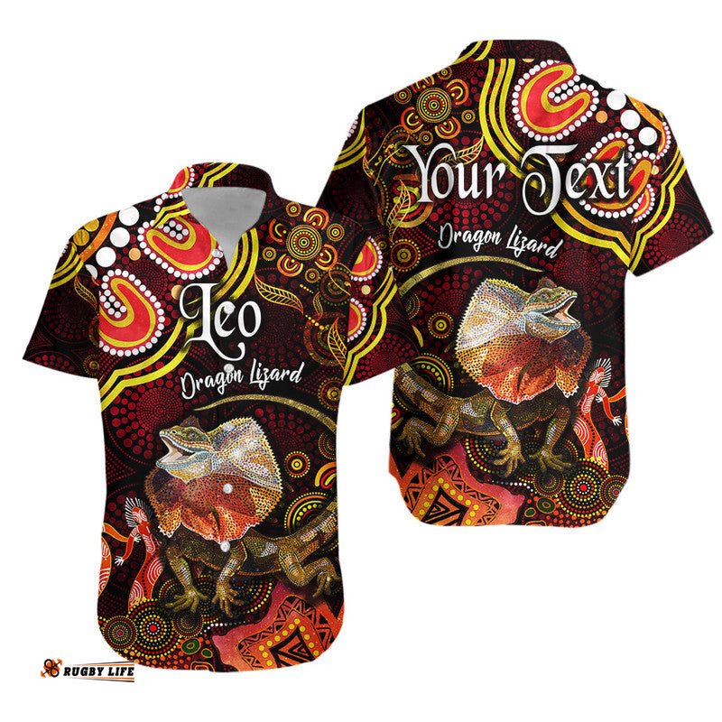 Custom Personalised Australian Astrology Hawaiian Shirt Leo Dragon Lizard Zodiac Aboriginal Vibes Red
