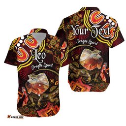 Custom Personalised Australian Astrology Hawaiian Shirt Leo Dragon Lizard Zodiac Aboriginal Vibes Red