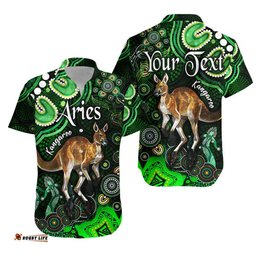 Custom Personalised Australian Astrology Hawaiian Shirt Aries Kangaroo Zodiac Aboriginal Vibes Green
