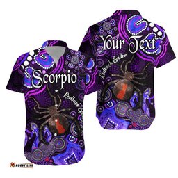 Custom Personalised Australian Astrology Hawaiian Shirt Scorpio Redback Spider Zodiac Aboriginal Vibes Purple