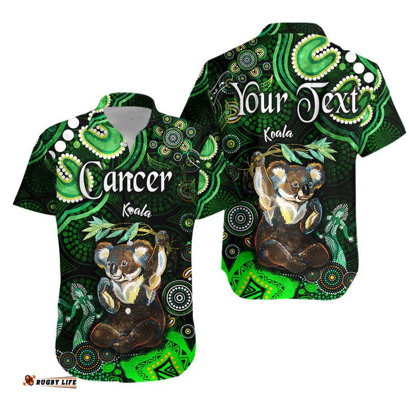 Custom Personalised Australian Astrology Hawaiian Shirt Cancer Koala Zodiac Aboriginal Vibes Green