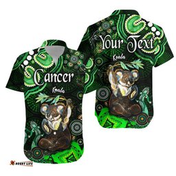 Custom Personalised Australian Astrology Hawaiian Shirt Cancer Koala Zodiac Aboriginal Vibes Green