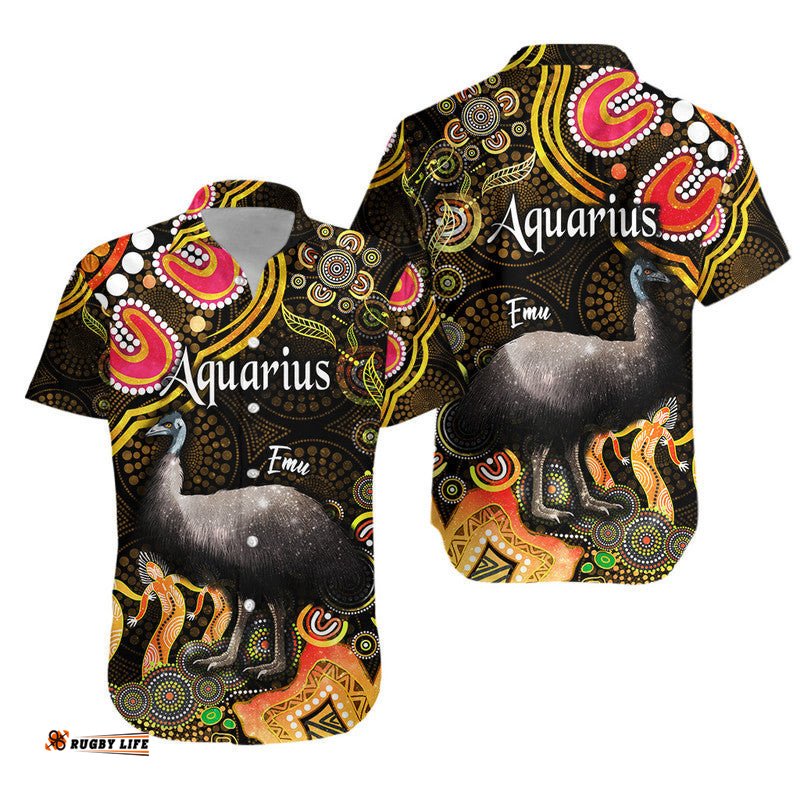 Australian Astrology Hawaiian Shirt Aquarius Emu Glider Zodiac Aboriginal Vibes Gold