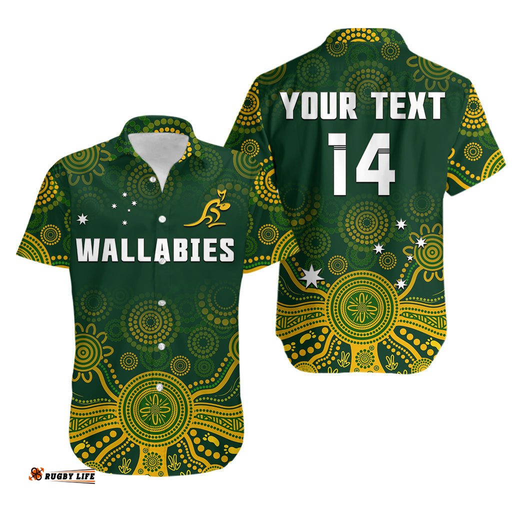 Custom Text And Number Australia Rugby Hawaiian Shirt Wallabies Aboriginal Style