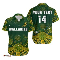 Custom Text And Number Australia Rugby Hawaiian Shirt Wallabies Aboriginal Style