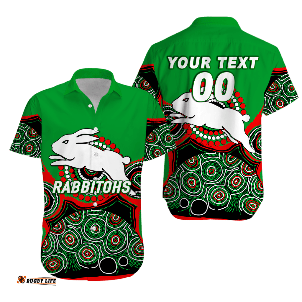 Custom Personalised Rabbitohs Rugby Aboriginal Art Hawaiian Shirt