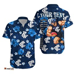 Custom Personalised Blues Football Hawaiian Shirt Carlton Premiers Tropical Flowers Impressive