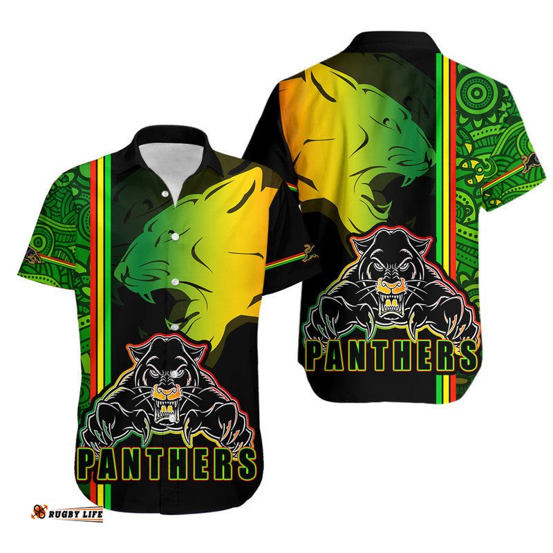 Penrith Panthers Hawaiian Shirt Angry Panther Indigenous Aboriginal Style