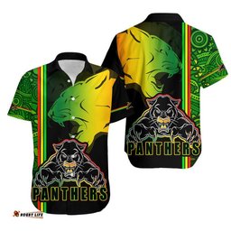 Penrith Panthers Hawaiian Shirt Angry Panther Indigenous Aboriginal Style