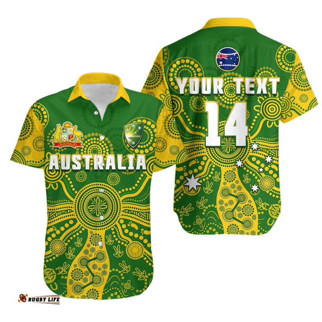 Custom Text And Number Cricket Australia Hawaiian Shirt Aussie Indigenous Special Version 2