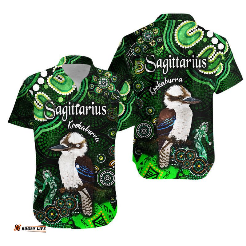 Australian Astrology Hawaiian Shirt Sagittarius Kookaburra Zodiac Aboriginal Vibes Green