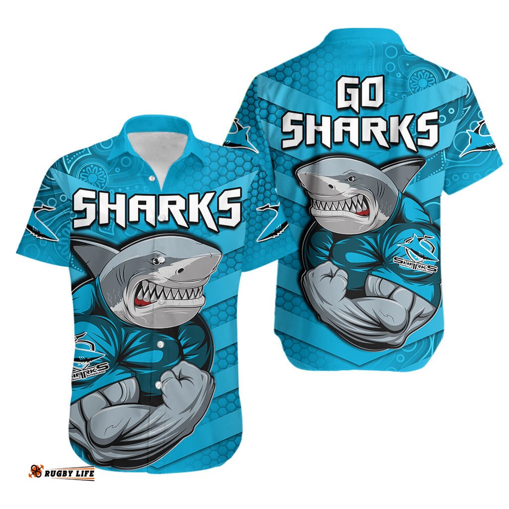 Sharks Rugby Hawaiian Shirt Go Sharkies Aboriginal Sporty Version
