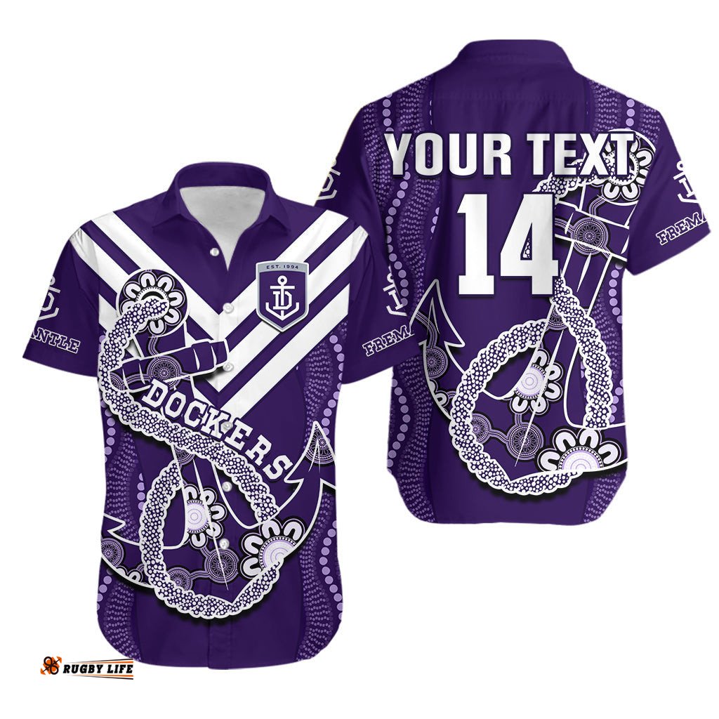 Custom Text And Number Dockers Football Hawaiian Shirt Fremantle Anchor Mix Aboriginal Pattern Dynamic Style