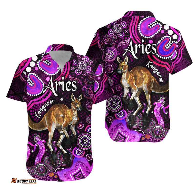 Australian Astrology Hawaiian Shirt Aries Kangaroo Zodiac Aboriginal Vibes Pink