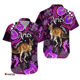 Australian Astrology Hawaiian Shirt Aries Kangaroo Zodiac Aboriginal Vibes Pink