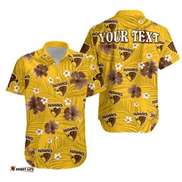 Custom Personalised Hawks Football Hawaiian Shirt Hawthorn Premiers Tropical Flowers Simple