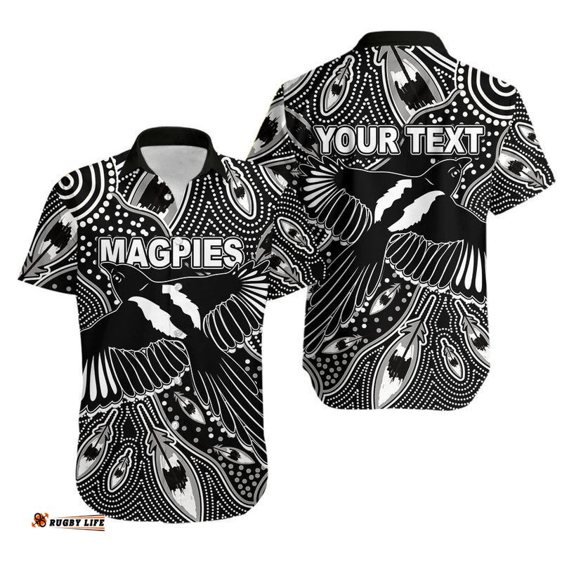 Custom Personalised Collingwood Magpies Hawwaiian Shirt Aboriginal Art