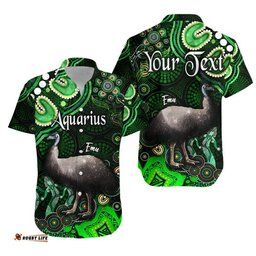 Custom Personalised Australian Astrology Hawaiian Shirt Aquarius Emu Glider Zodiac Aboriginal Vibes Green