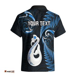 Personalised New Zealand Hawaiian Shirt Aotearoa Silver Fern With Manaia Maori Unique Blue
