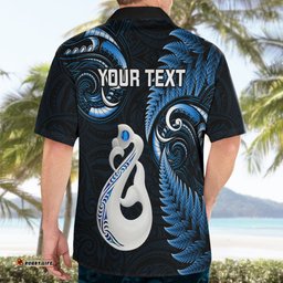 Personalised New Zealand Hawaiian Shirt Aotearoa Silver Fern With Manaia Maori Unique Blue