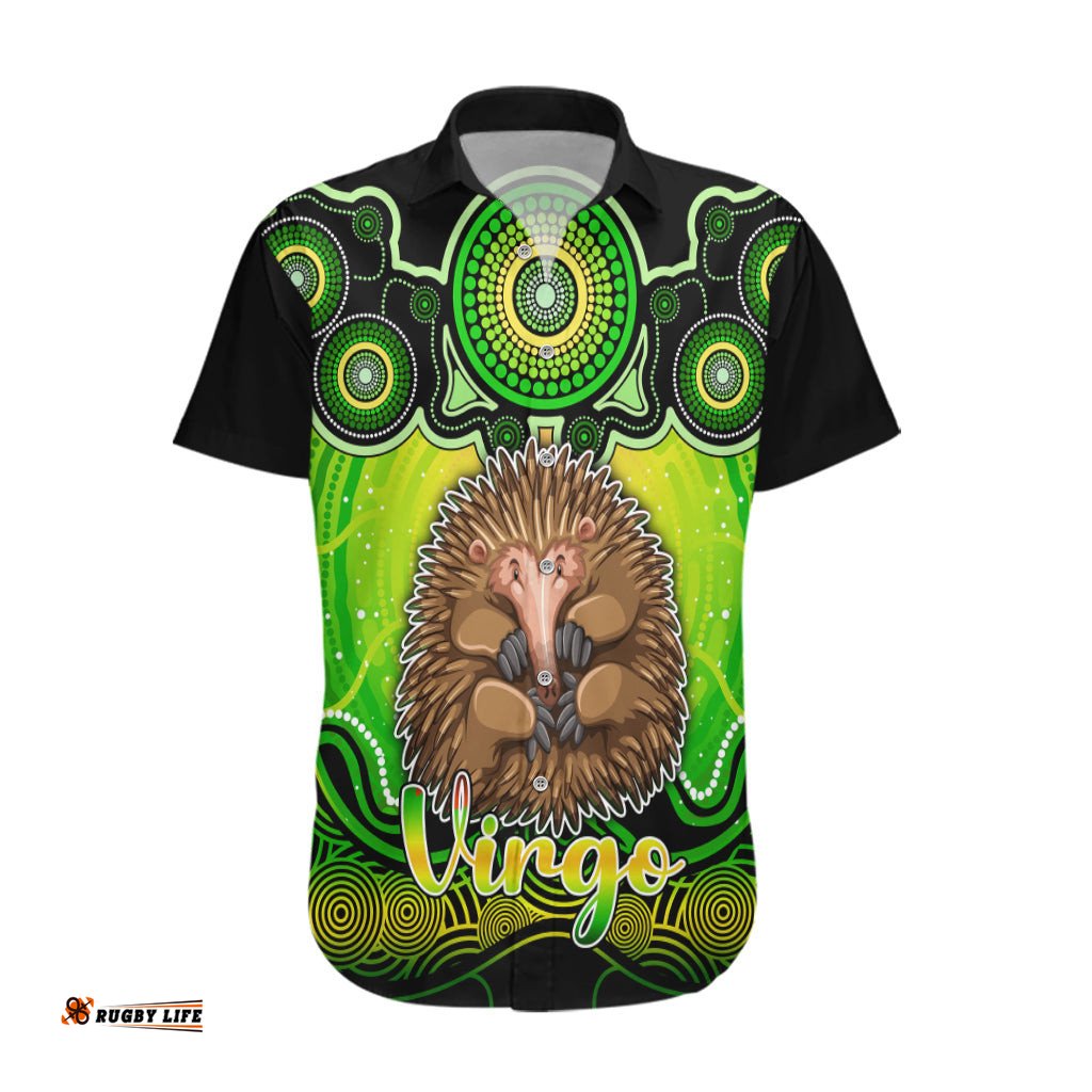Personalised Australia Virgo Echidna Zodiac Hawaiian Shirt Auz Astrology Aboriginal Green